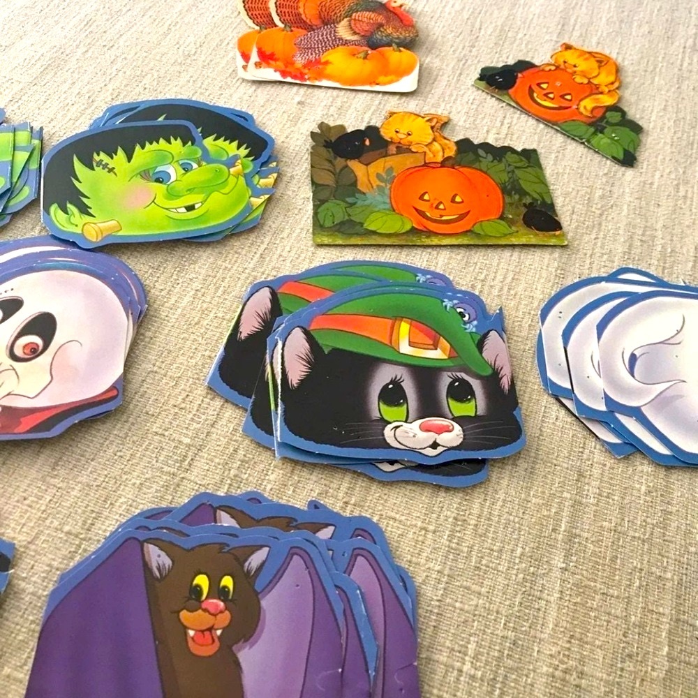 Vintage Halloween Decor Skeleton Ghost Cats Frankenstein Witches 66 pcs